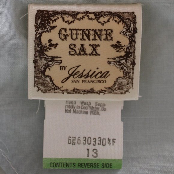 (EUC) Vintage Gunne Sax Jessica Icy Blue White & Lace Accent Prairie Maxi, SZ 13 - Picture 8 of 10
